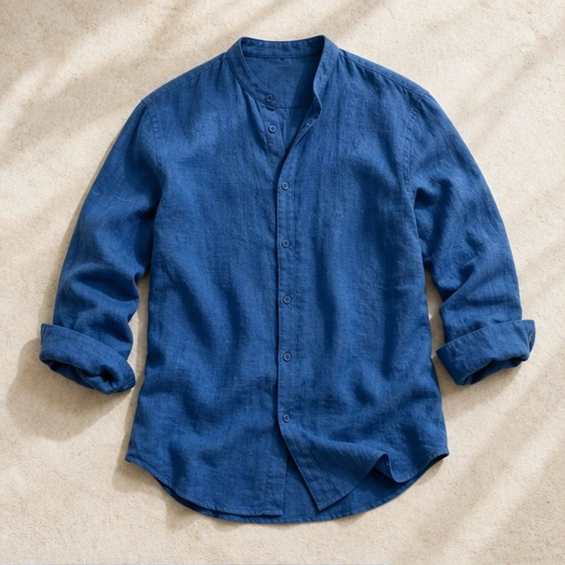 Cortland Linen Mandarin Shirt - Royal Blue - Shirt - Brondals - Image 1