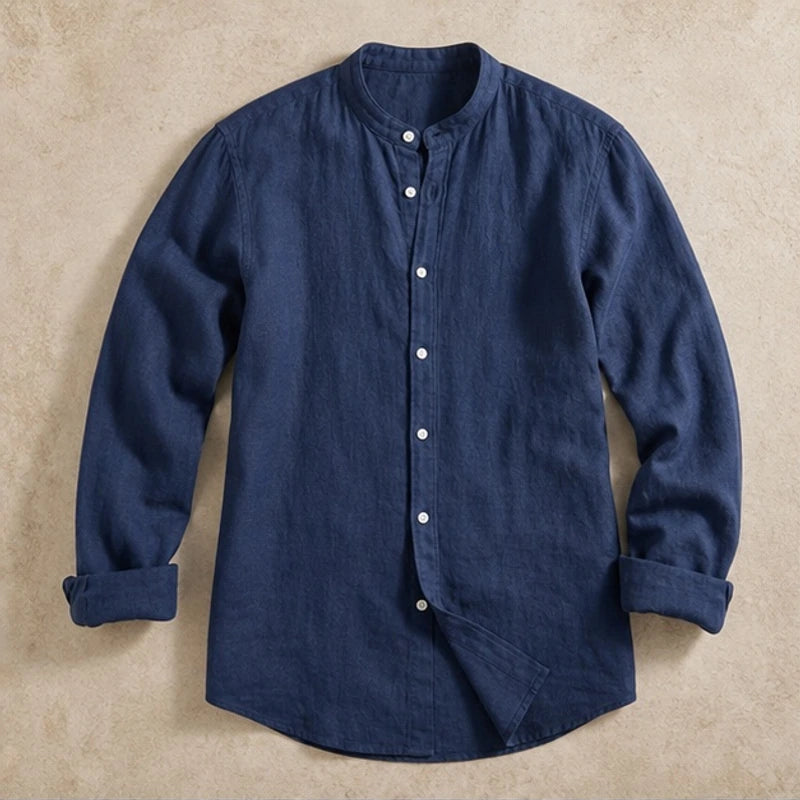 Cortland Linen Mandarin Shirt - Midnight Navy - Shirt - Brondals - Image 1