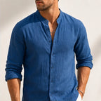 Cortland Linen Mandarin Shirt - Royal Blue - men's shirt - Brondals - Image 2