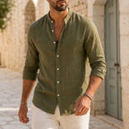 Cortland Linen Mandarin Shirt - Olive Green - linen shirt - Brondals - Image 3