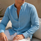 Cortland Linen Mandarin Shirt - Sky Blue - linen shirt - Brondals - Image 3