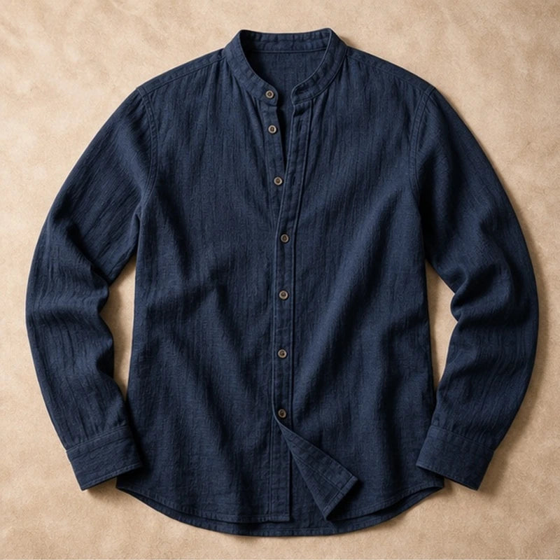 Cortland Linen Mandarin Shirt - Charcoal Navy - Shirt - Brondals - Image 1