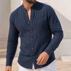 Cortland Linen Mandarin Shirt - Charcoal Navy - linen shirt - Brondals - Image 3
