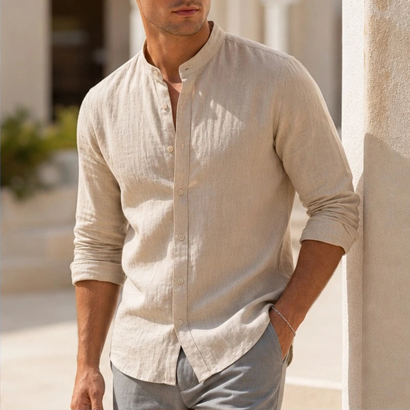 Cortland Linen Mandarin Shirt - Sand Beige - linen shirt - Brondals - Image 3