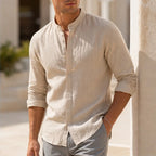 Cortland Linen Mandarin Shirt - Sand Beige - linen shirt - Brondals - Image 3