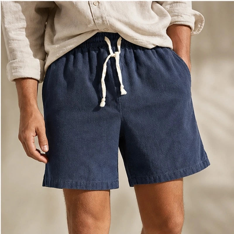 Crawford Drawstring Shorts - Navy Blue - linen blend - Brondals - Image 5