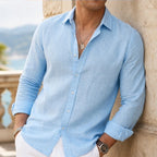 Cullen Linen Button-Up Shirt - Sky Blue - linen shirt - Brondals - Image 3