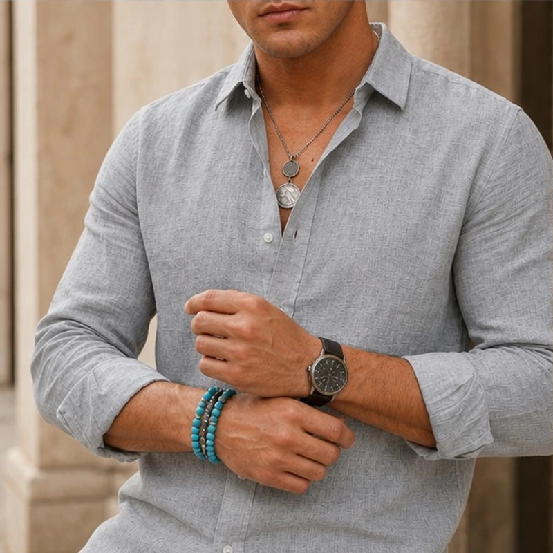 Cullen Linen Button-Up Shirt - Heather Gray - linen shirt - Brondals - Image 3