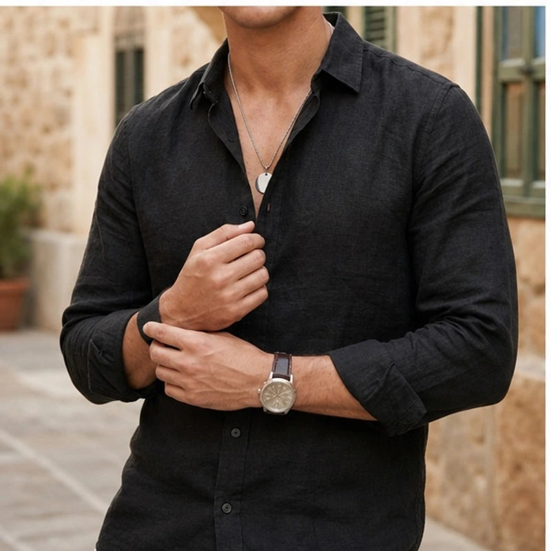 Cullen Linen Button-Up Shirt - Black - button-up shirt - Brondals - Image 4