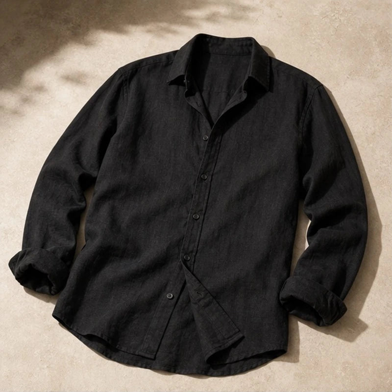 Cullen Linen Button-Up Shirt - Black - Shirt - Brondals - Image 1