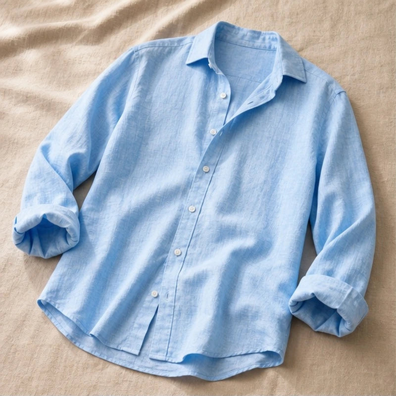 Cullen Linen Button-Up Shirt - Sky Blue - Shirt - Brondals - Image 1