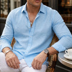 Cullen Linen Button-Up Shirt - Sky Blue - men's shirt - Brondals - Image 2