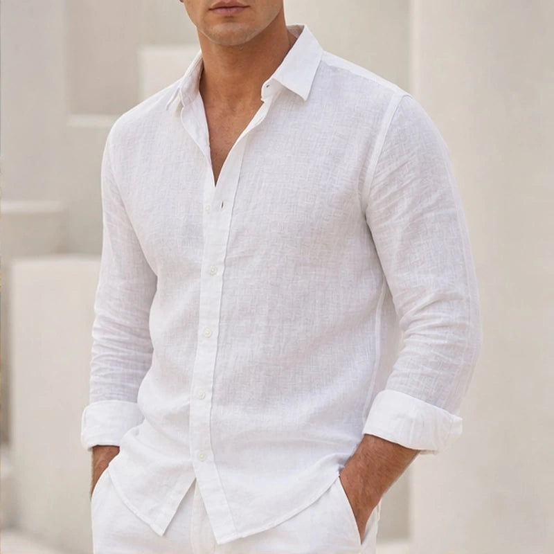 Cullen Linen Button-Up Shirt - Pure White - men's shirt - Brondals - Image 2