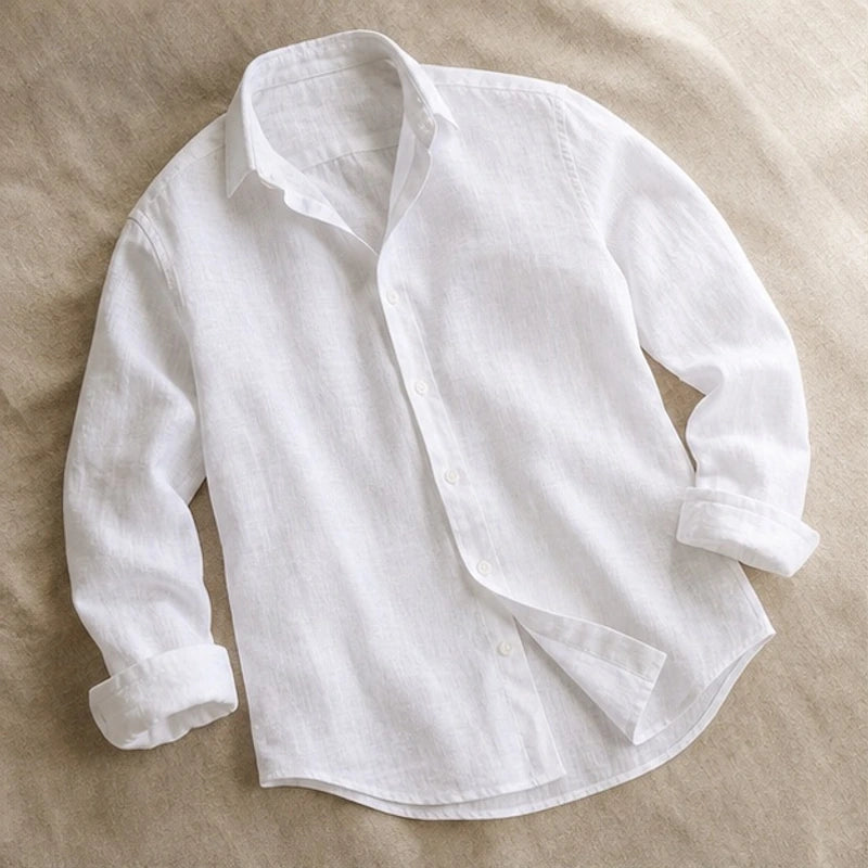 Cullen Linen Button-Up Shirt - Pure White - Shirt - Brondals - Image 1