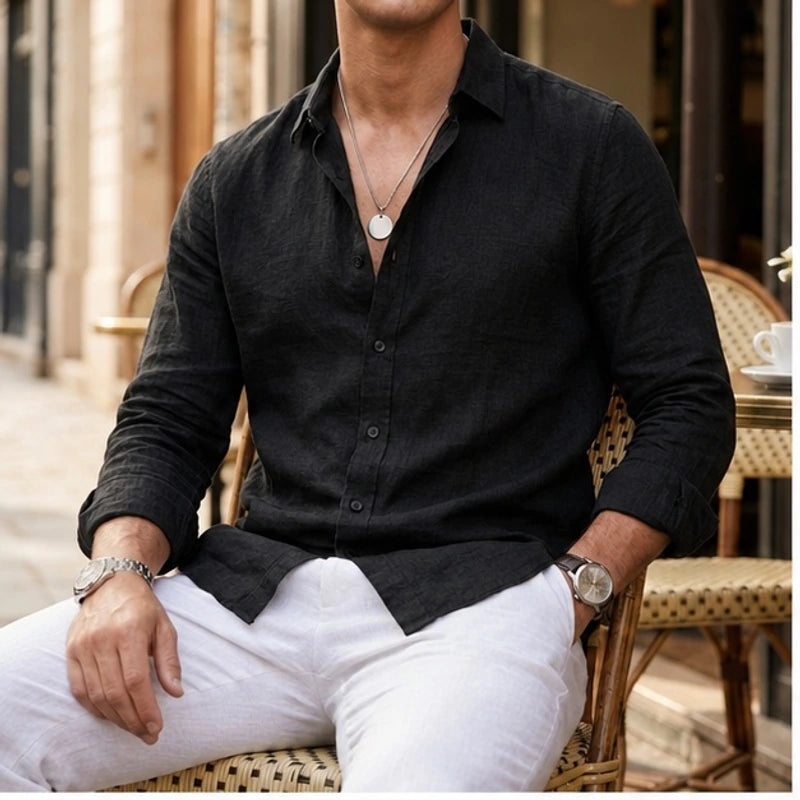 Cullen Linen Button-Up Shirt - Black - men's shirt - Brondals - Image 2