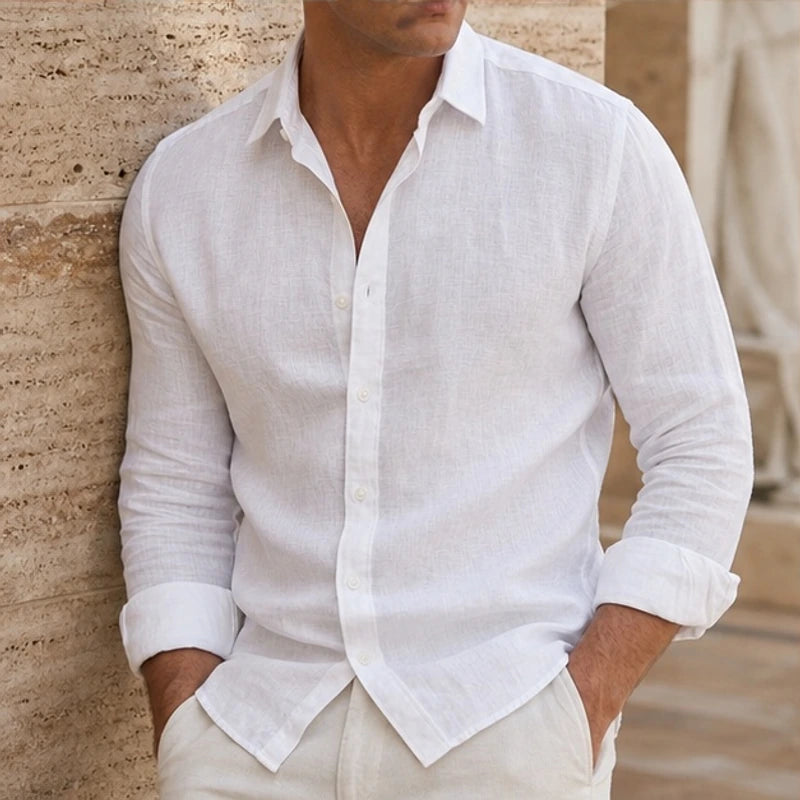 Cullen Linen Button-Up Shirt - Pure White - linen shirt - Brondals - Image 3