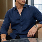 Cullen Linen Button-Up Shirt - Midnight Navy - linen shirt - Brondals - Image 3