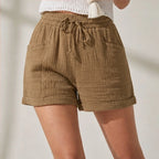 Daphne Drawstring Gauze Shorts - Brown - drawstring shorts - Brondals - Image 4
