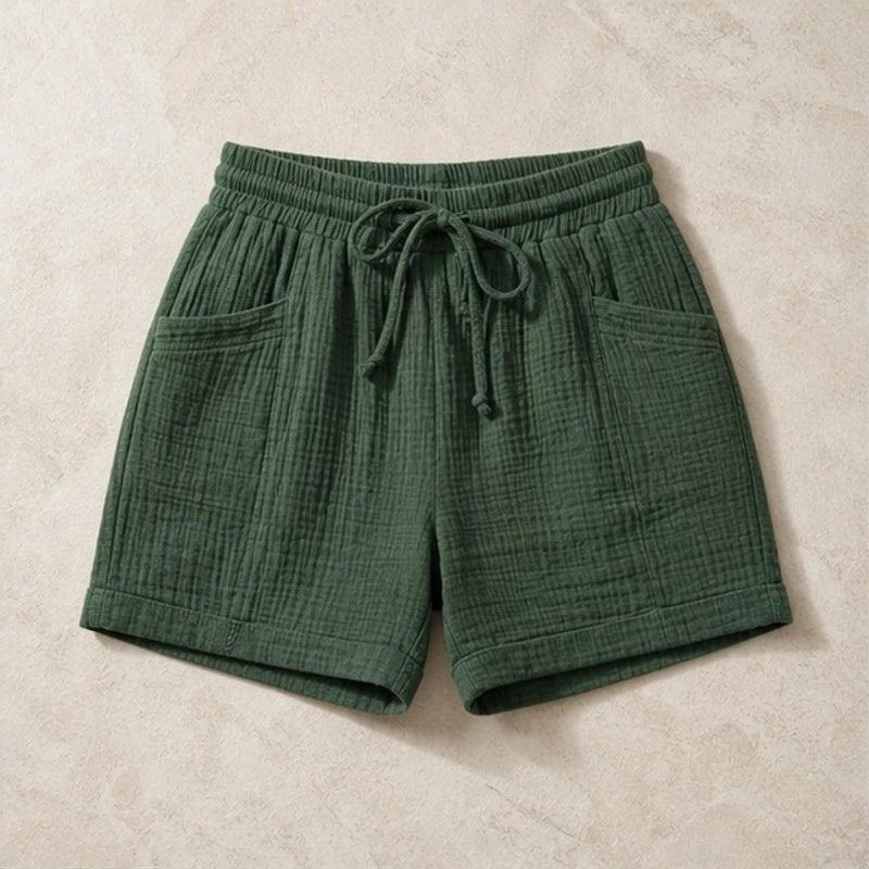 Daphne Drawstring Gauze Shorts - Forest Green - Shorts - Brondals - Image 1