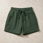 Daphne Drawstring Gauze Shorts - Forest Green - Shorts - Brondals - Image 1
