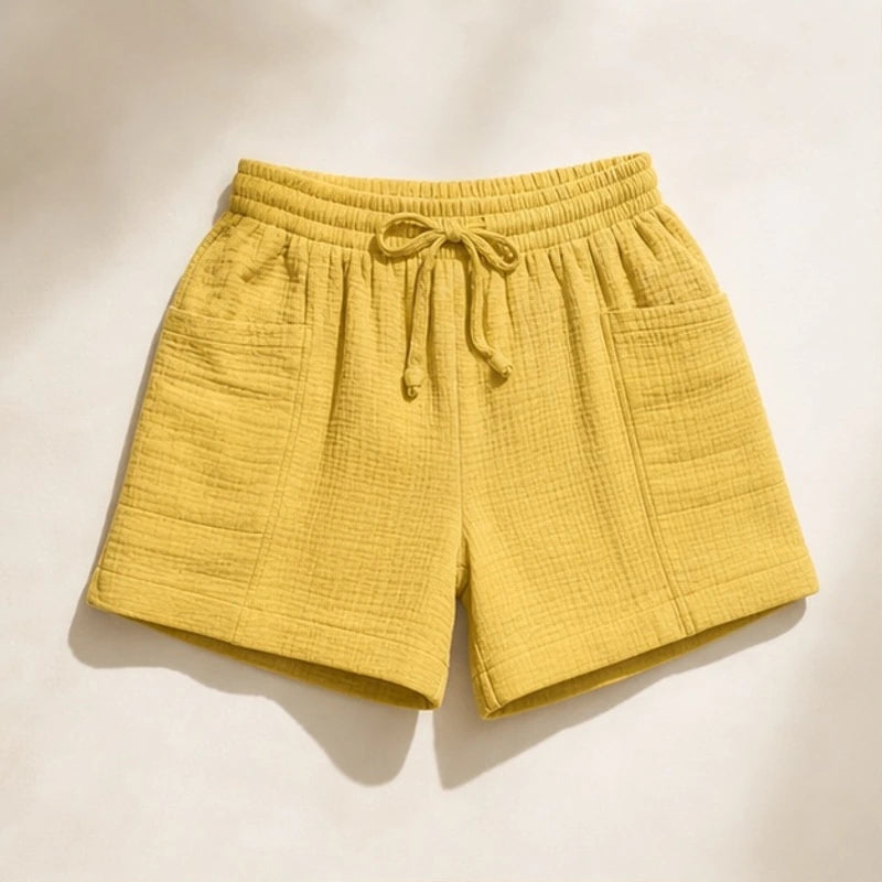 Daphne Drawstring Gauze Shorts - Yellow - Shorts - Brondals - Image 1