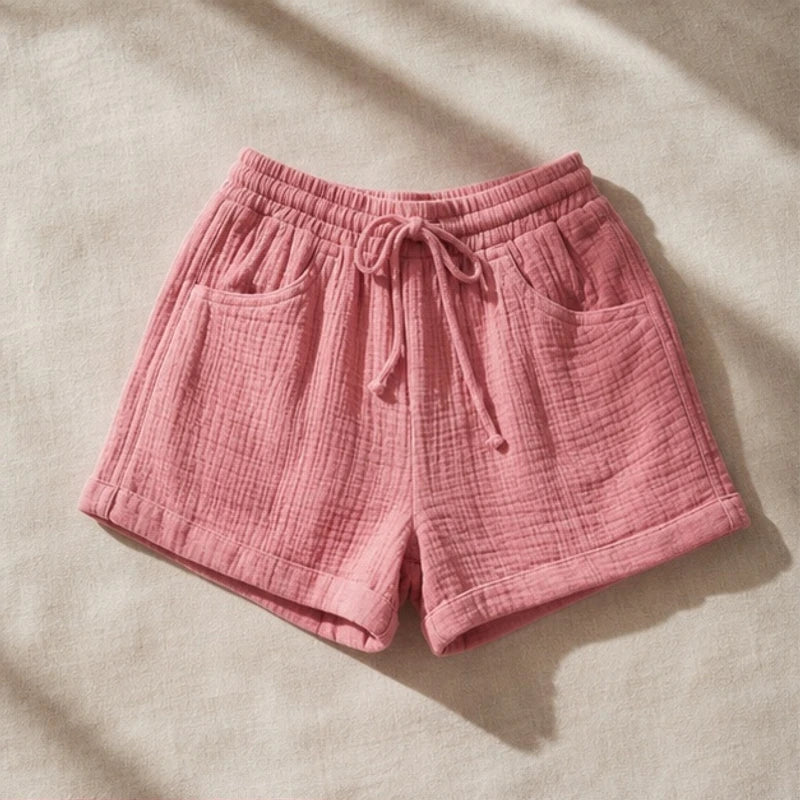 Daphne Drawstring Gauze Shorts - Blush Pink - Shorts - Brondals - Image 1