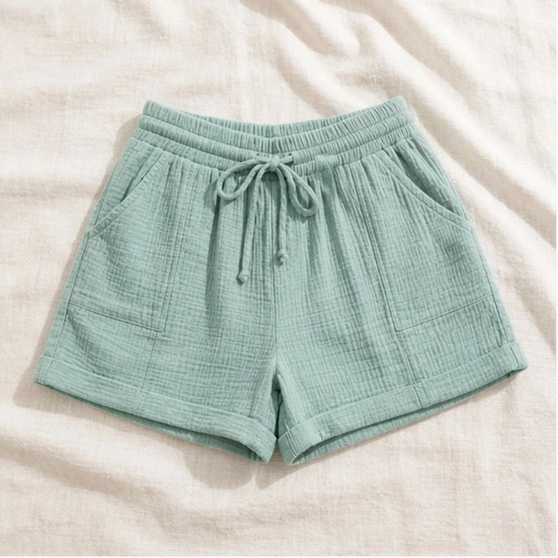 Daphne Drawstring Gauze Shorts - Teal Green - Shorts - Brondals - Image 1