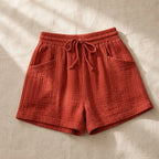 Daphne Drawstring Gauze Shorts - Terracotta - Shorts - Brondals - Image 1