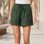 Daphne Drawstring Gauze Shorts - Forest Green - drawstring shorts - Brondals - Image 4