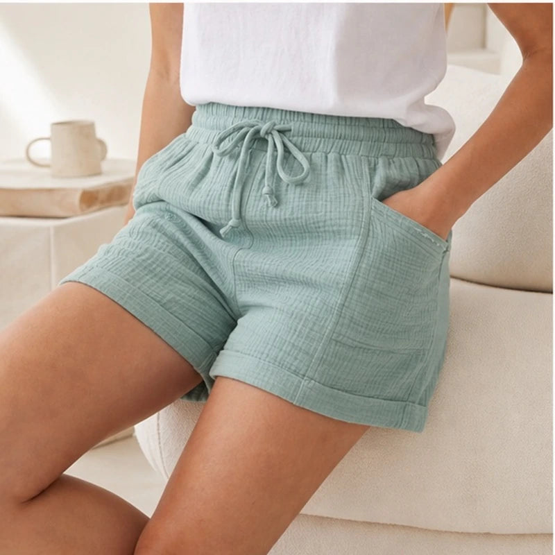 Daphne Drawstring Gauze Shorts - Teal Green - drawstring shorts - Brondals - Image 4