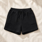 Daphne Drawstring Gauze Shorts - Black - Shorts - Brondals - Image 1