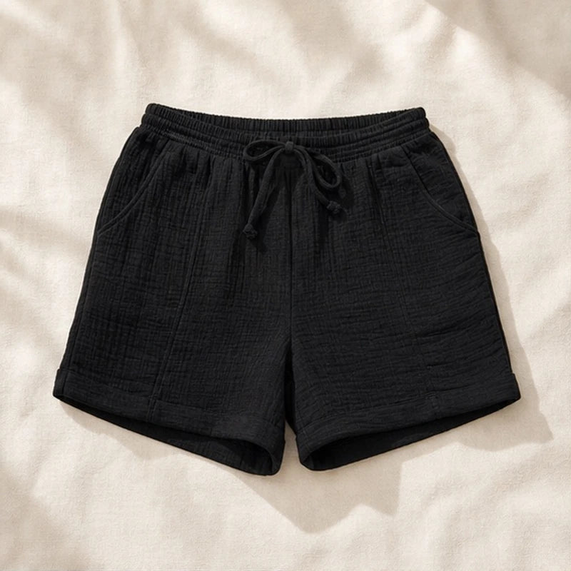 Daphne Drawstring Gauze Shorts - Black - Shorts - Brondals - Image 1