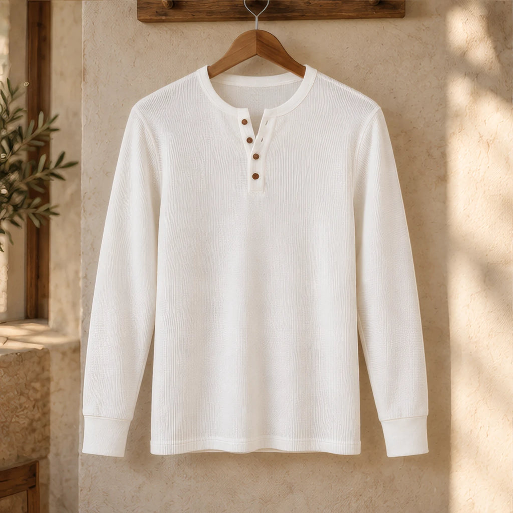 Dashiell Men's Waffle-Knit Long Sleeve Henley Shirt - White - Men's Clothing > Shirts > Henley Shirts - Brondals - Image 2
