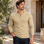 Dashiell Men's Waffle-Knit Long Sleeve Henley Shirt - Beige - Men's Clothing > Shirts > Henley Shirts - Brondals - Image 1