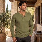 Dashiell Men's Waffle-Knit Long Sleeve Henley Shirt - Green - Men's Clothing > Shirts > Henley Shirts - Brondals - Image 1