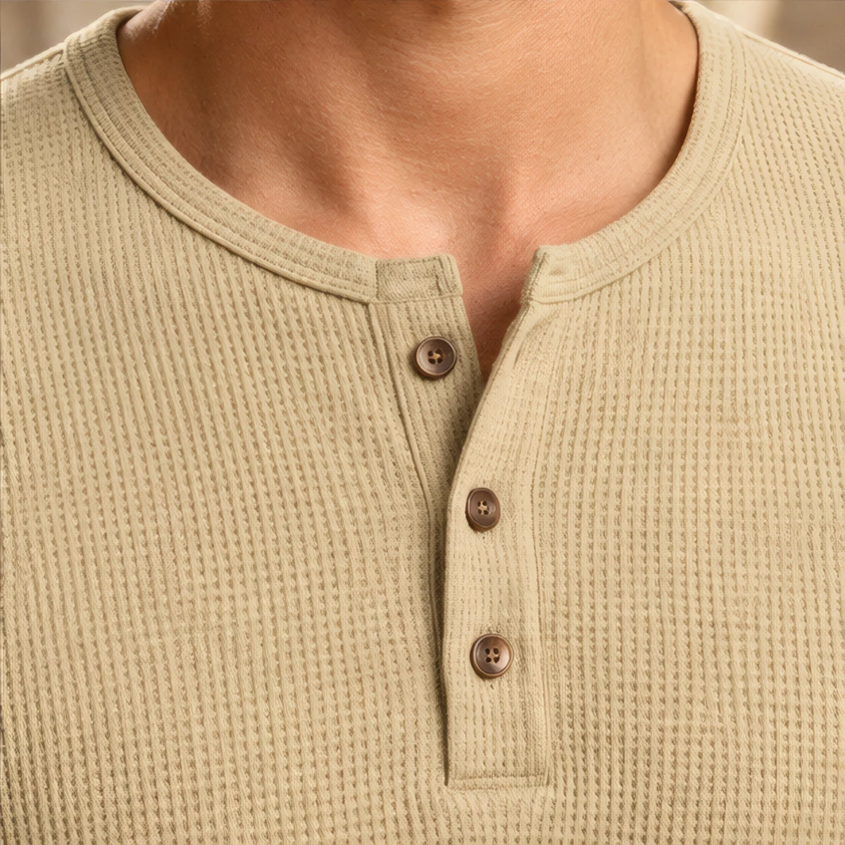 Dashiell Men's Waffle-Knit Long Sleeve Henley Shirt - Beige - male - Brondals - Image 3