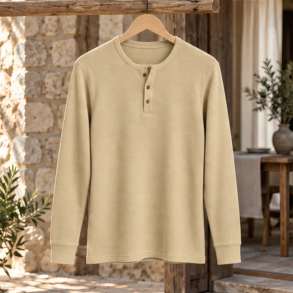 Dashiell Men's Waffle-Knit Long Sleeve Henley Shirt - Beige - Men's Clothing > Shirts > Henley Shirts - Brondals - Image 2