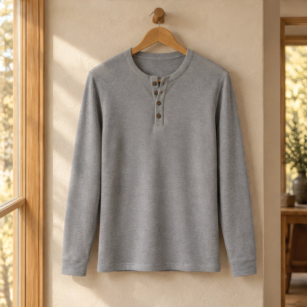 Dashiell Men's Waffle-Knit Long Sleeve Henley Shirt - Gray - Men's Clothing > Shirts > Henley Shirts - Brondals - Image 2