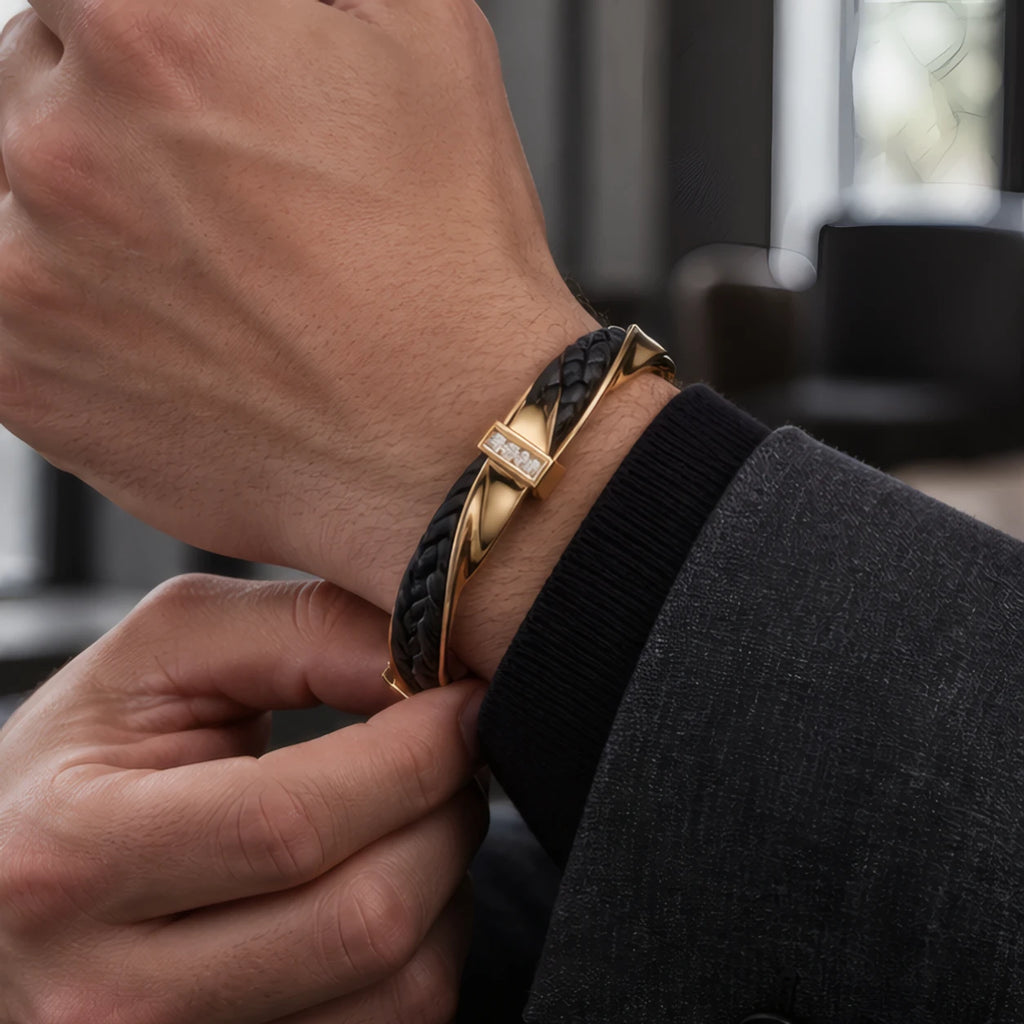 Daventry Men's Cuff Bracelet - Black & Gold (Most Popular) - Jewelry > Bracelets > Cuff Bracelets - Brondals - Image 1