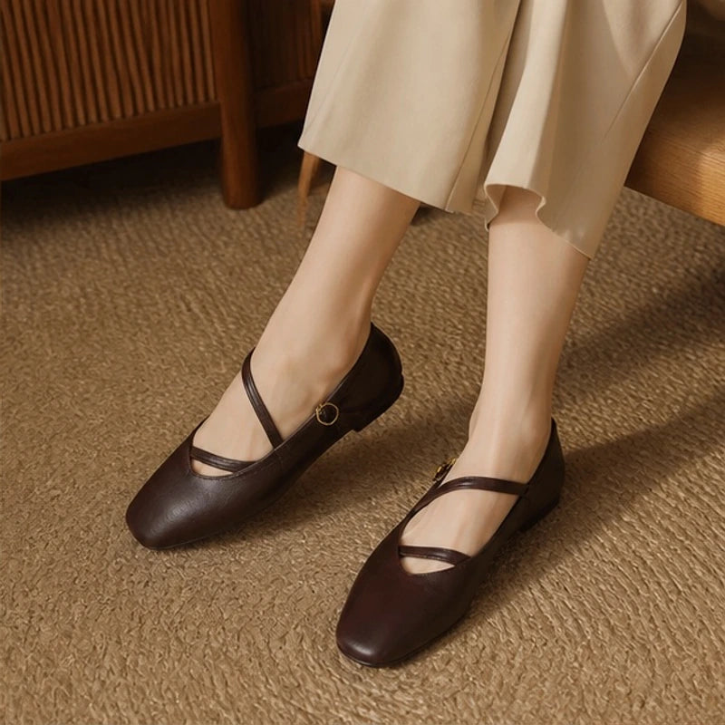 Della Leather Mary Jane Flats - Mocha - Shoes - Brondals - Image 3