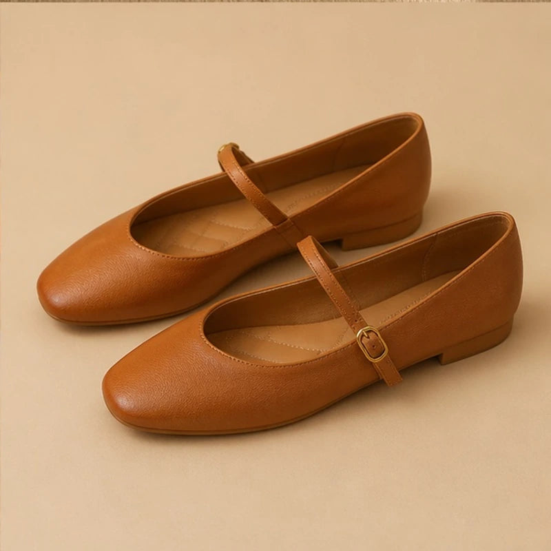 Della Leather Mary Jane Flats - Brown - Women's Footwear > Flats > Mary Jane Flats - Brondals - Image 1
