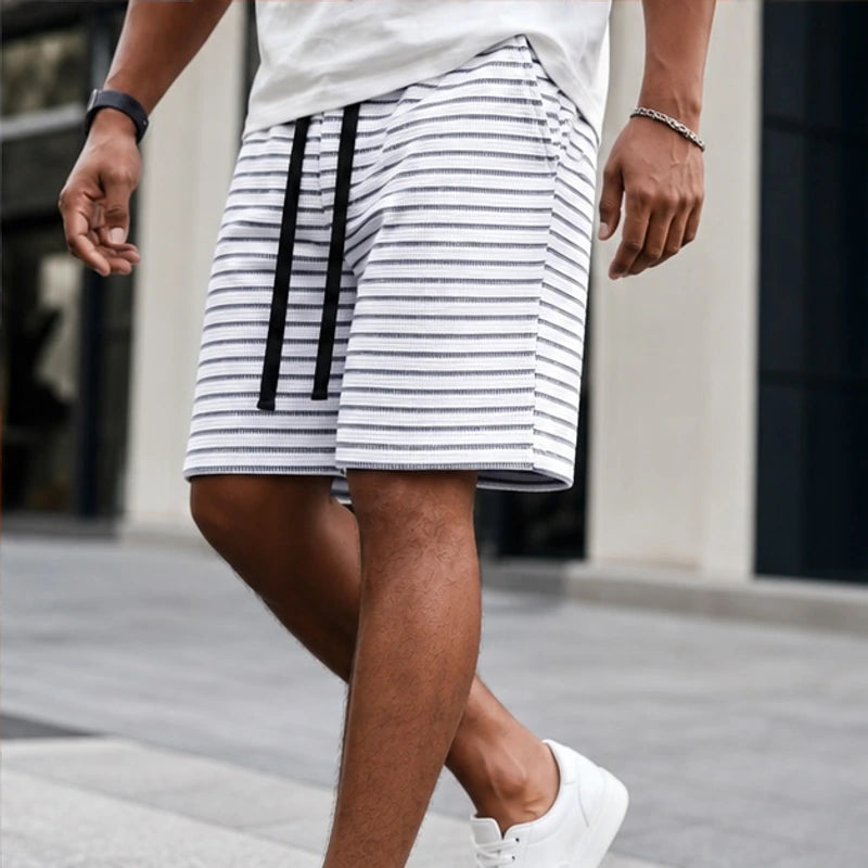 Dempsey Stripe Shorts - White - waffle knit - Brondals - Image 4