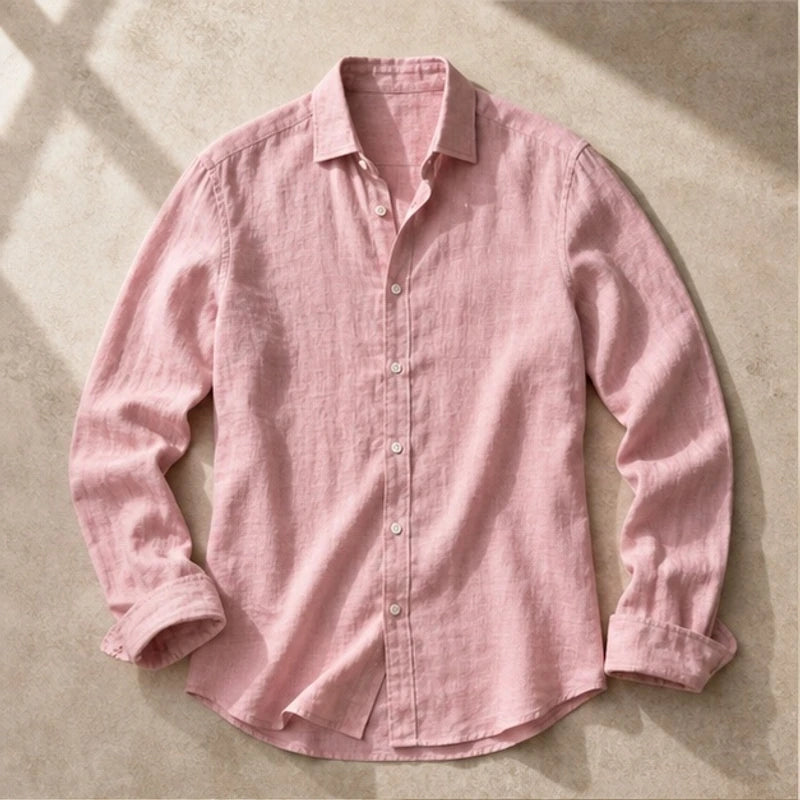 Denholm Linen Button-Up Shirt - Blush Pink - Shirt - Brondals - Image 1