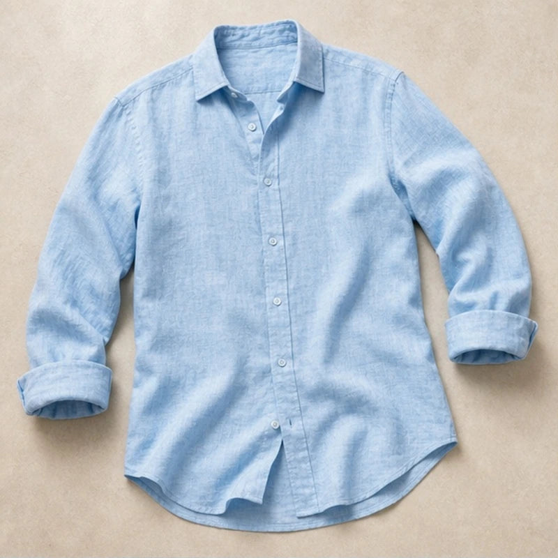 Denholm Linen Button-Up Shirt - Sky Blue - Shirt - Brondals - Image 1
