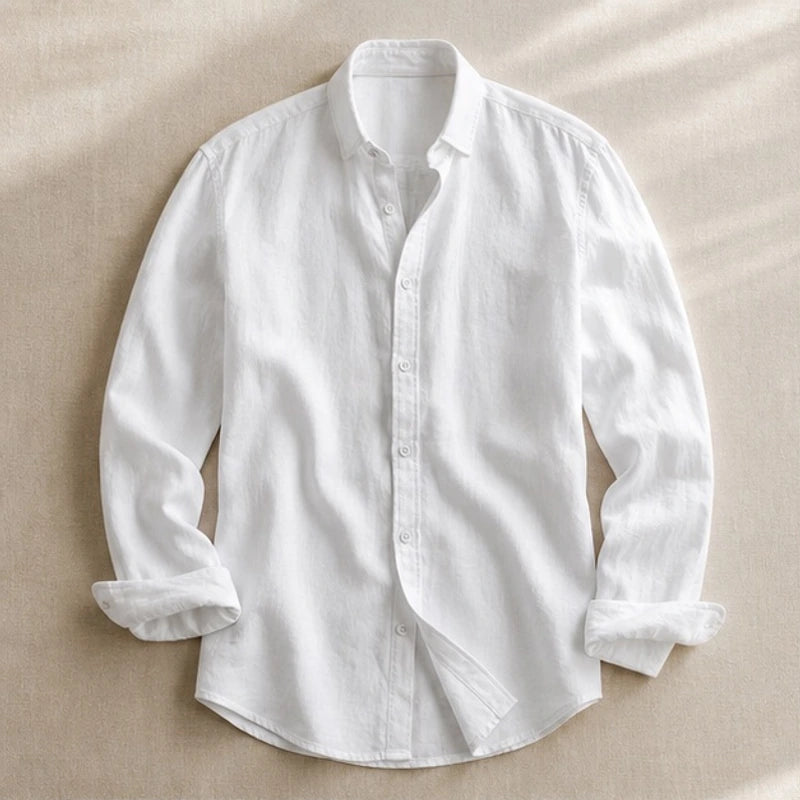 Denholm Linen Button-Up Shirt - White - Shirt - Brondals - Image 1
