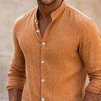 Denholm Linen Button-Up Shirt - Burnt Orange - linen blend - Brondals - Image 4