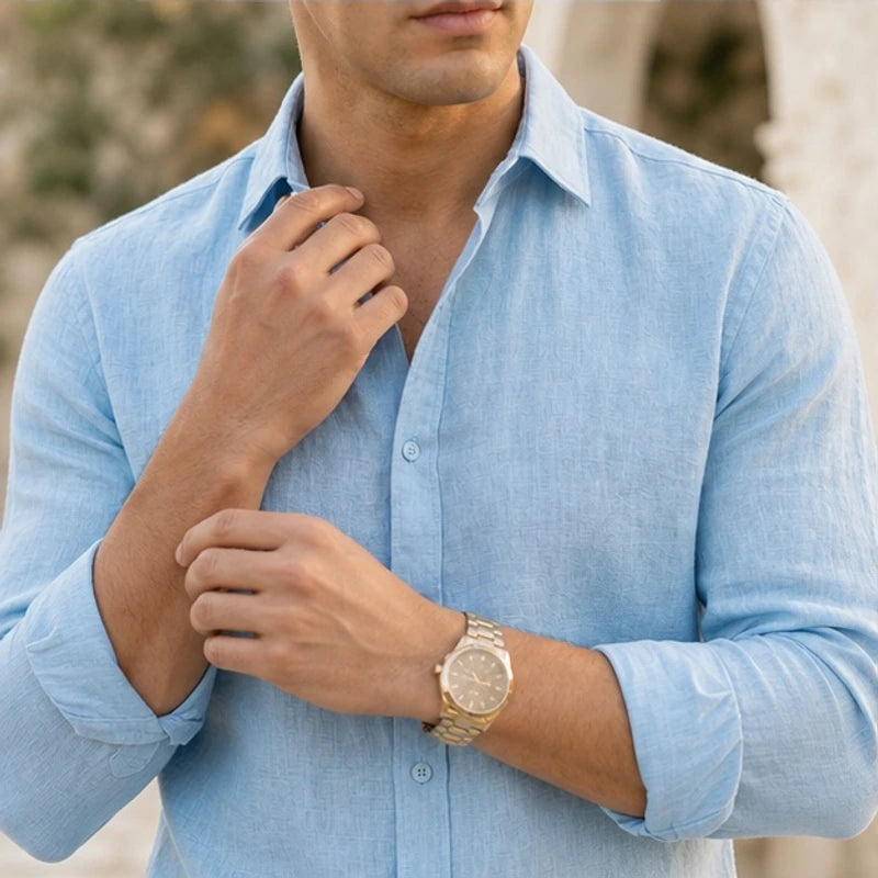 Denholm Linen Button-Up Shirt - Sky Blue - button-up shirt - Brondals - Image 3