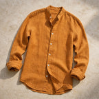 Denholm Linen Button-Up Shirt - Burnt Orange - Shirt - Brondals - Image 1