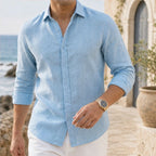 Denholm Linen Button-Up Shirt - Sky Blue - linen blend - Brondals - Image 4