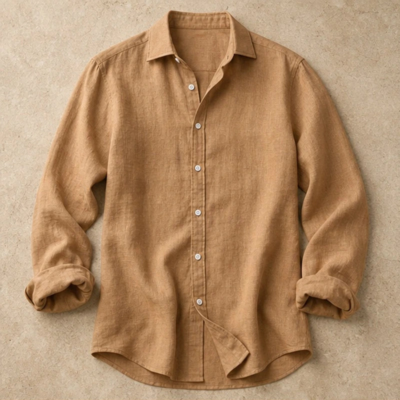 Denholm Linen Button-Up Shirt - Caramel Tan - Shirt - Brondals - Image 1
